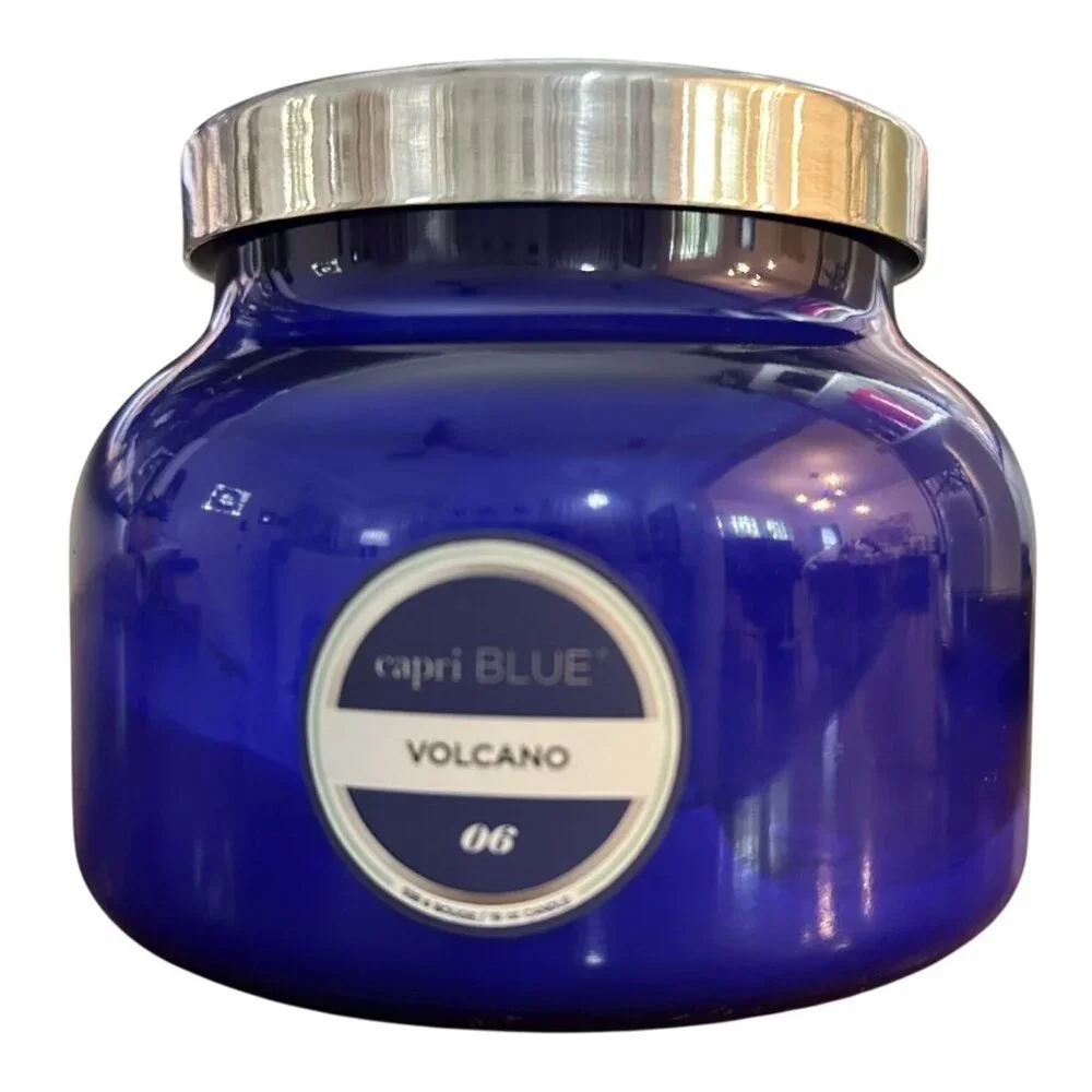 Capri Blue Empty Candle Jar 19oz Blue with Glass Lid Anthropologie DIY